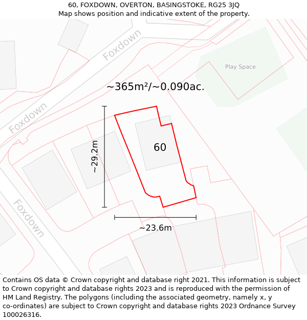 60, FOXDOWN, OVERTON, BASINGSTOKE, RG25 3JQ: Plot and title map