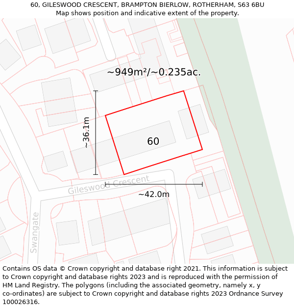 60, GILESWOOD CRESCENT, BRAMPTON BIERLOW, ROTHERHAM, S63 6BU: Plot and title map