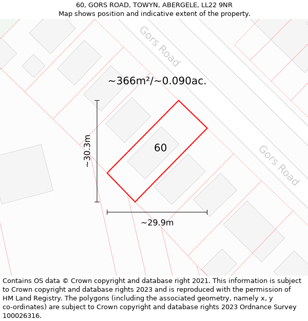 60, GORS ROAD, TOWYN, ABERGELE, LL22 9NR: Plot and title map