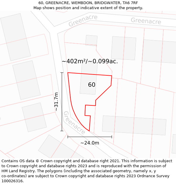 60, GREENACRE, WEMBDON, BRIDGWATER, TA6 7RF: Plot and title map