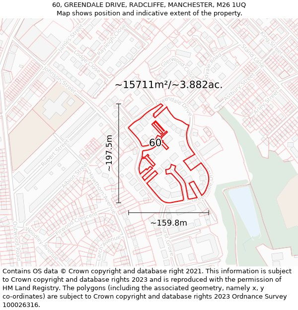 60, GREENDALE DRIVE, RADCLIFFE, MANCHESTER, M26 1UQ: Plot and title map