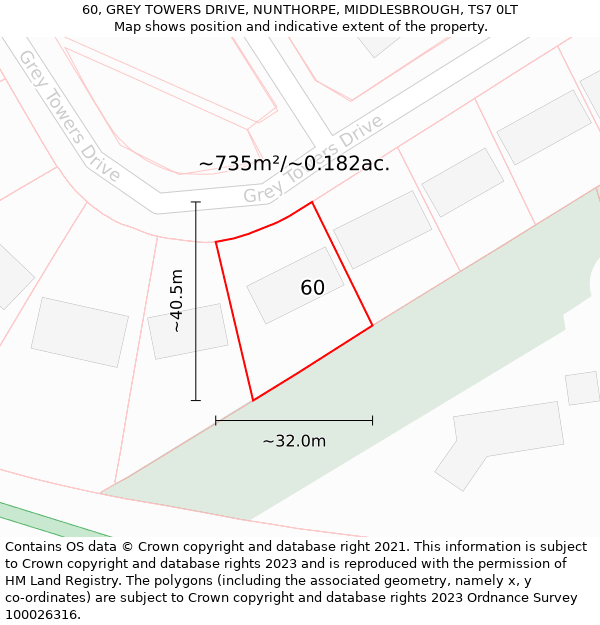 60, GREY TOWERS DRIVE, NUNTHORPE, MIDDLESBROUGH, TS7 0LT: Plot and title map