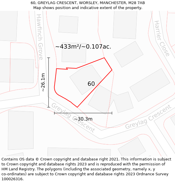 60, GREYLAG CRESCENT, WORSLEY, MANCHESTER, M28 7AB: Plot and title map