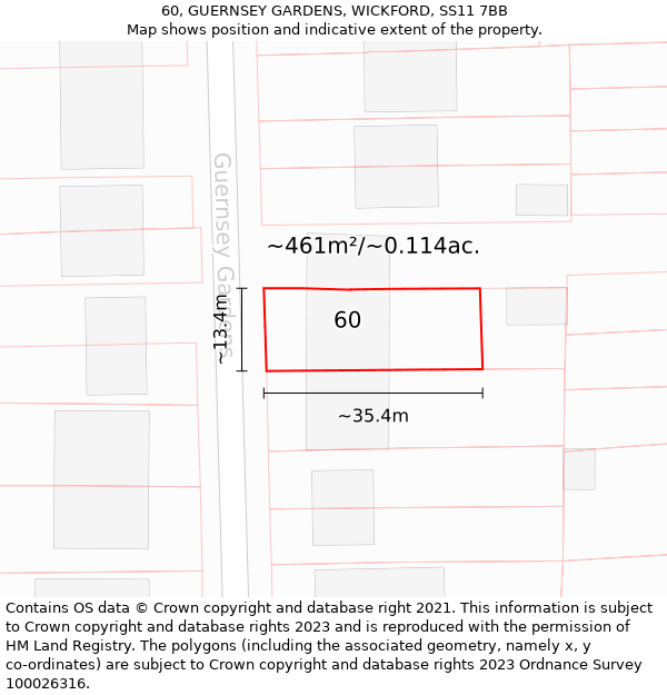 60, GUERNSEY GARDENS, WICKFORD, SS11 7BB: Plot and title map