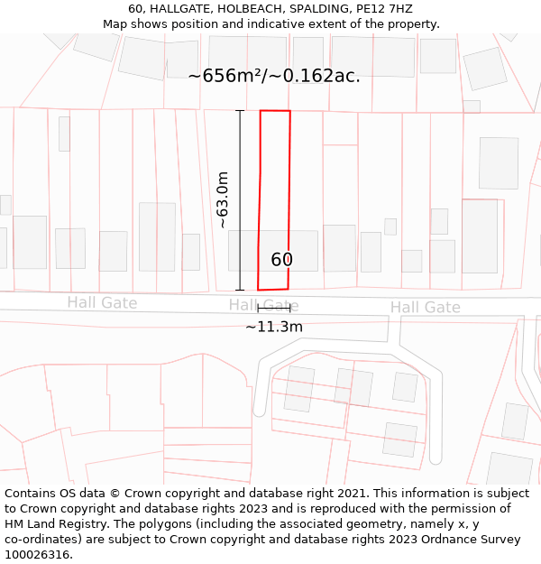 60, HALLGATE, HOLBEACH, SPALDING, PE12 7HZ: Plot and title map