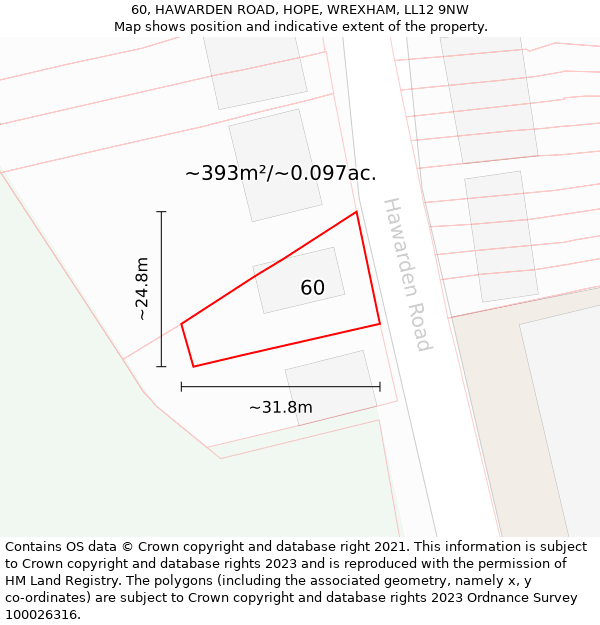 60, HAWARDEN ROAD, HOPE, WREXHAM, LL12 9NW: Plot and title map