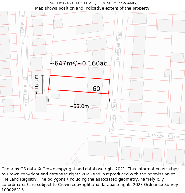 60, HAWKWELL CHASE, HOCKLEY, SS5 4NG: Plot and title map