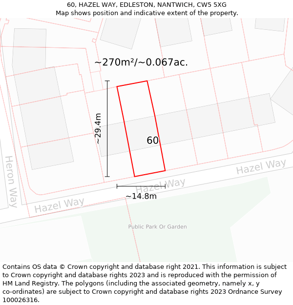 60, HAZEL WAY, EDLESTON, NANTWICH, CW5 5XG: Plot and title map