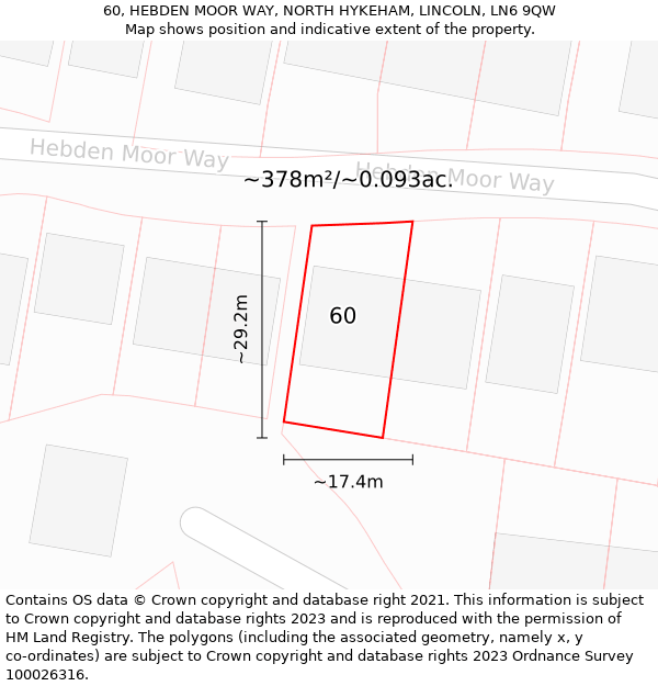 60, HEBDEN MOOR WAY, NORTH HYKEHAM, LINCOLN, LN6 9QW: Plot and title map