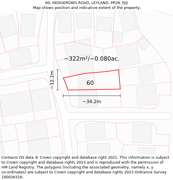 60, HEDGEROWS ROAD, LEYLAND, PR26 7JQ: Plot and title map