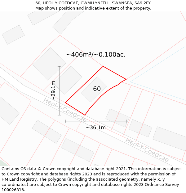 60, HEOL Y COEDCAE, CWMLLYNFELL, SWANSEA, SA9 2FY: Plot and title map