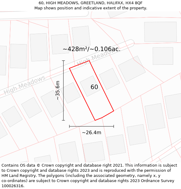 60, HIGH MEADOWS, GREETLAND, HALIFAX, HX4 8QF: Plot and title map