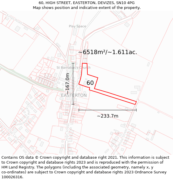 60, HIGH STREET, EASTERTON, DEVIZES, SN10 4PG: Plot and title map