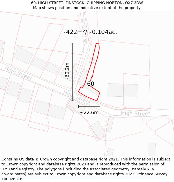 60, HIGH STREET, FINSTOCK, CHIPPING NORTON, OX7 3DW: Plot and title map