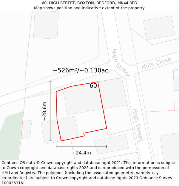 60, HIGH STREET, ROXTON, BEDFORD, MK44 3ED: Plot and title map