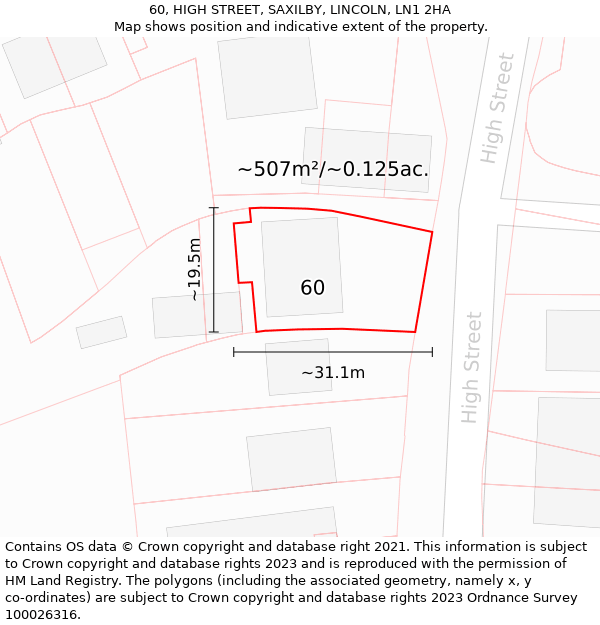60, HIGH STREET, SAXILBY, LINCOLN, LN1 2HA: Plot and title map
