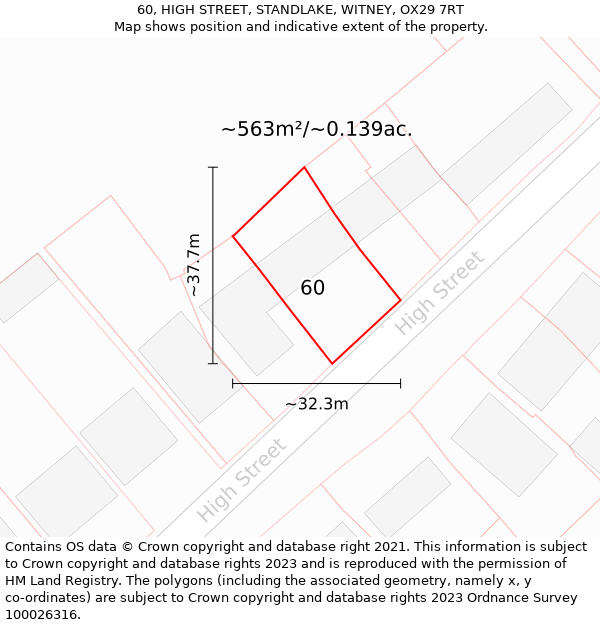 60, HIGH STREET, STANDLAKE, WITNEY, OX29 7RT: Plot and title map
