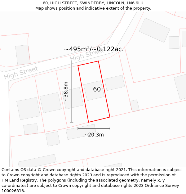60, HIGH STREET, SWINDERBY, LINCOLN, LN6 9LU: Plot and title map