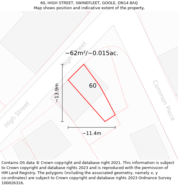 60, HIGH STREET, SWINEFLEET, GOOLE, DN14 8AQ: Plot and title map