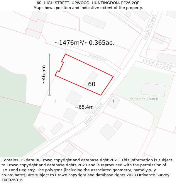 60, HIGH STREET, UPWOOD, HUNTINGDON, PE26 2QE: Plot and title map