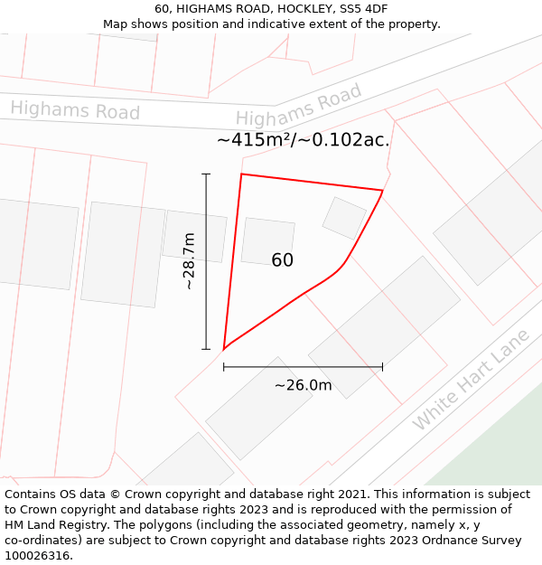 60, HIGHAMS ROAD, HOCKLEY, SS5 4DF: Plot and title map