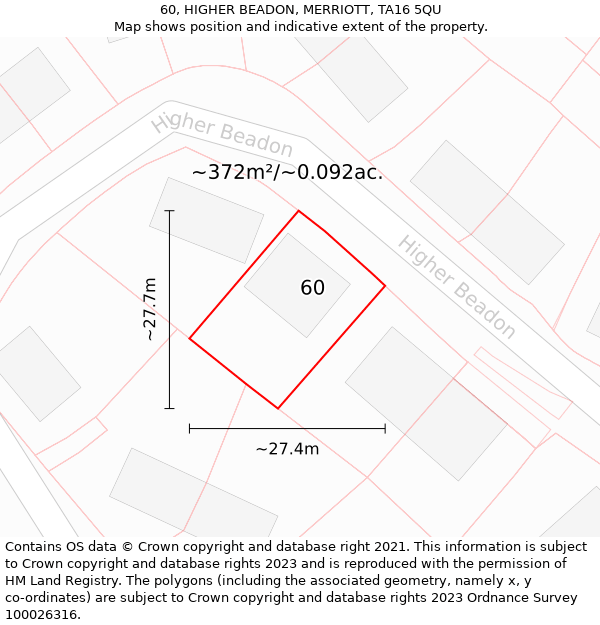 60, HIGHER BEADON, MERRIOTT, TA16 5QU: Plot and title map