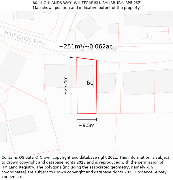 60, HIGHLANDS WAY, WHITEPARISH, SALISBURY, SP5 2SZ: Plot and title map