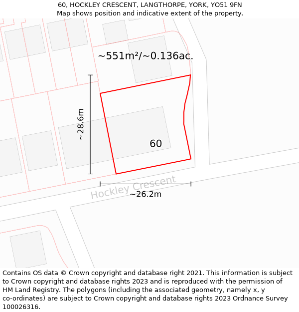 60, HOCKLEY CRESCENT, LANGTHORPE, YORK, YO51 9FN: Plot and title map