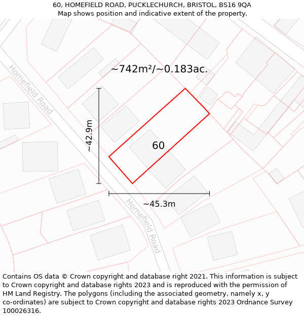 60, HOMEFIELD ROAD, PUCKLECHURCH, BRISTOL, BS16 9QA: Plot and title map