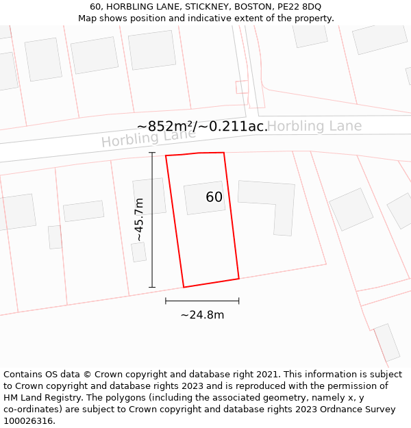 60, HORBLING LANE, STICKNEY, BOSTON, PE22 8DQ: Plot and title map