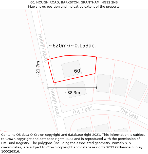 60, HOUGH ROAD, BARKSTON, GRANTHAM, NG32 2NS: Plot and title map