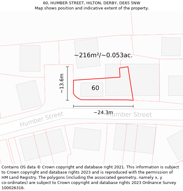 60, HUMBER STREET, HILTON, DERBY, DE65 5NW: Plot and title map