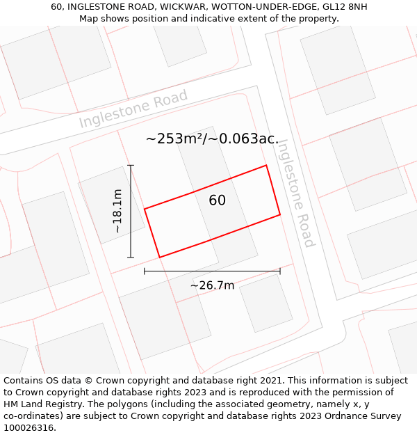 60, INGLESTONE ROAD, WICKWAR, WOTTON-UNDER-EDGE, GL12 8NH: Plot and title map