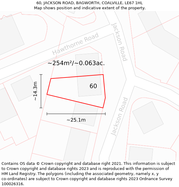 60, JACKSON ROAD, BAGWORTH, COALVILLE, LE67 1HL: Plot and title map