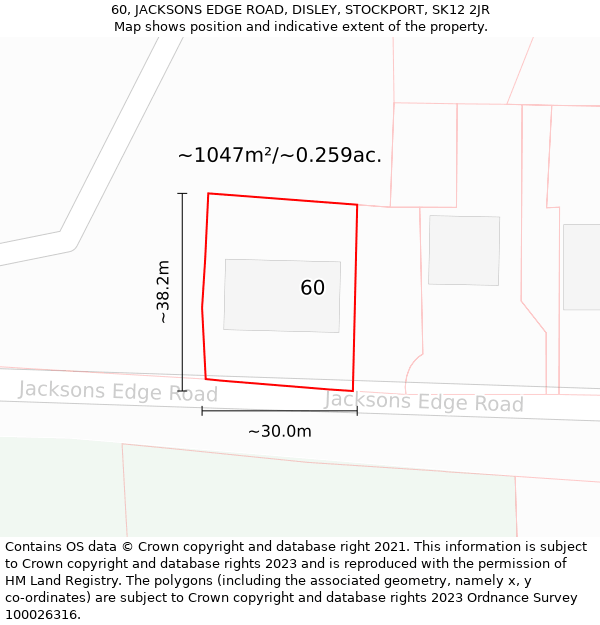 60, JACKSONS EDGE ROAD, DISLEY, STOCKPORT, SK12 2JR: Plot and title map