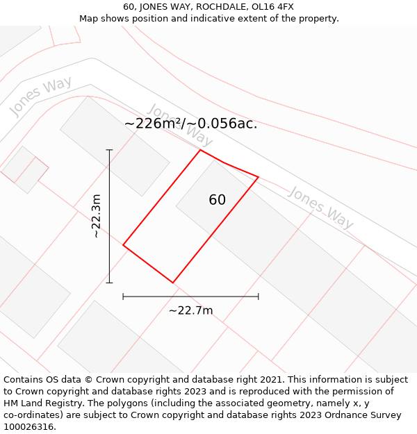 60, JONES WAY, ROCHDALE, OL16 4FX: Plot and title map