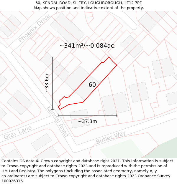 60, KENDAL ROAD, SILEBY, LOUGHBOROUGH, LE12 7PF: Plot and title map