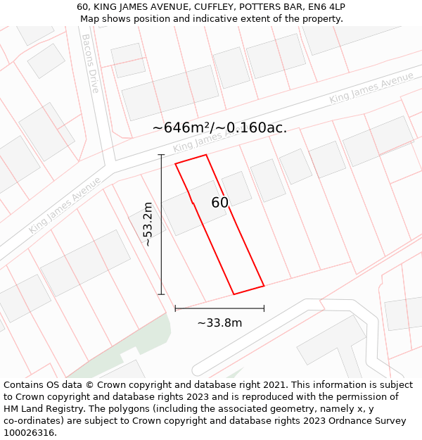 60, KING JAMES AVENUE, CUFFLEY, POTTERS BAR, EN6 4LP: Plot and title map