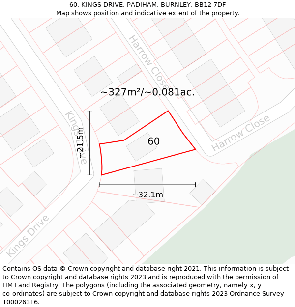 60, KINGS DRIVE, PADIHAM, BURNLEY, BB12 7DF: Plot and title map