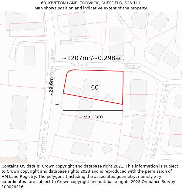 60, KIVETON LANE, TODWICK, SHEFFIELD, S26 1HL: Plot and title map