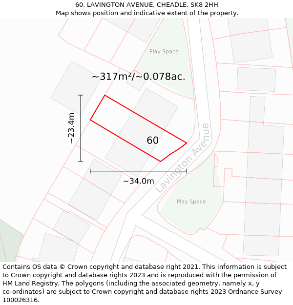 60, LAVINGTON AVENUE, CHEADLE, SK8 2HH: Plot and title map