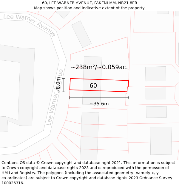 60, LEE WARNER AVENUE, FAKENHAM, NR21 8ER: Plot and title map