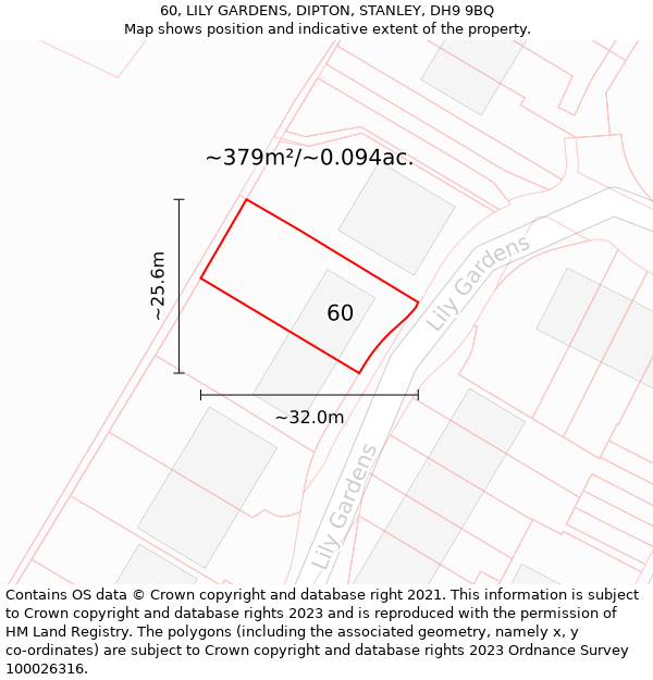 60, LILY GARDENS, DIPTON, STANLEY, DH9 9BQ: Plot and title map