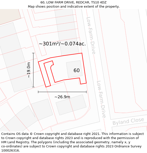 60, LOW FARM DRIVE, REDCAR, TS10 4DZ: Plot and title map