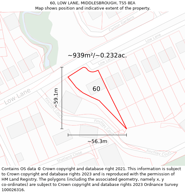 60, LOW LANE, MIDDLESBROUGH, TS5 8EA: Plot and title map