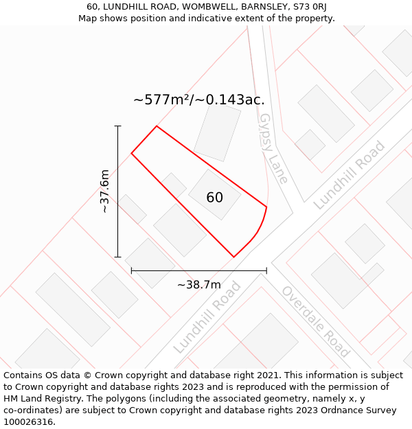 60, LUNDHILL ROAD, WOMBWELL, BARNSLEY, S73 0RJ: Plot and title map