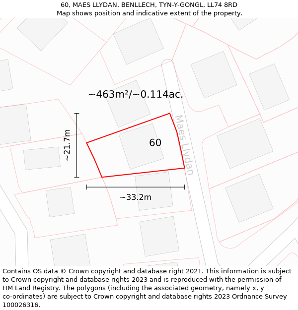 60, MAES LLYDAN, BENLLECH, TYN-Y-GONGL, LL74 8RD: Plot and title map