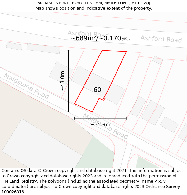 60, MAIDSTONE ROAD, LENHAM, MAIDSTONE, ME17 2QJ: Plot and title map