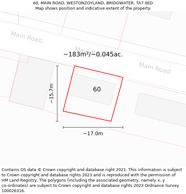 60, MAIN ROAD, WESTONZOYLAND, BRIDGWATER, TA7 0ED: Plot and title map