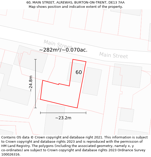 60, MAIN STREET, ALREWAS, BURTON-ON-TRENT, DE13 7AA: Plot and title map
